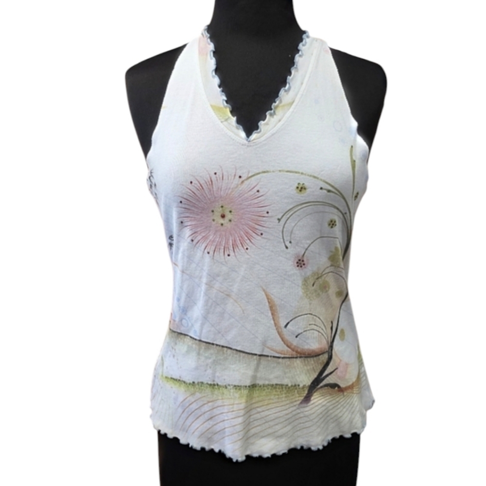 Vintage Y2K Bling Baddie Small White and Pink Graphic Custom Cut Tank Top